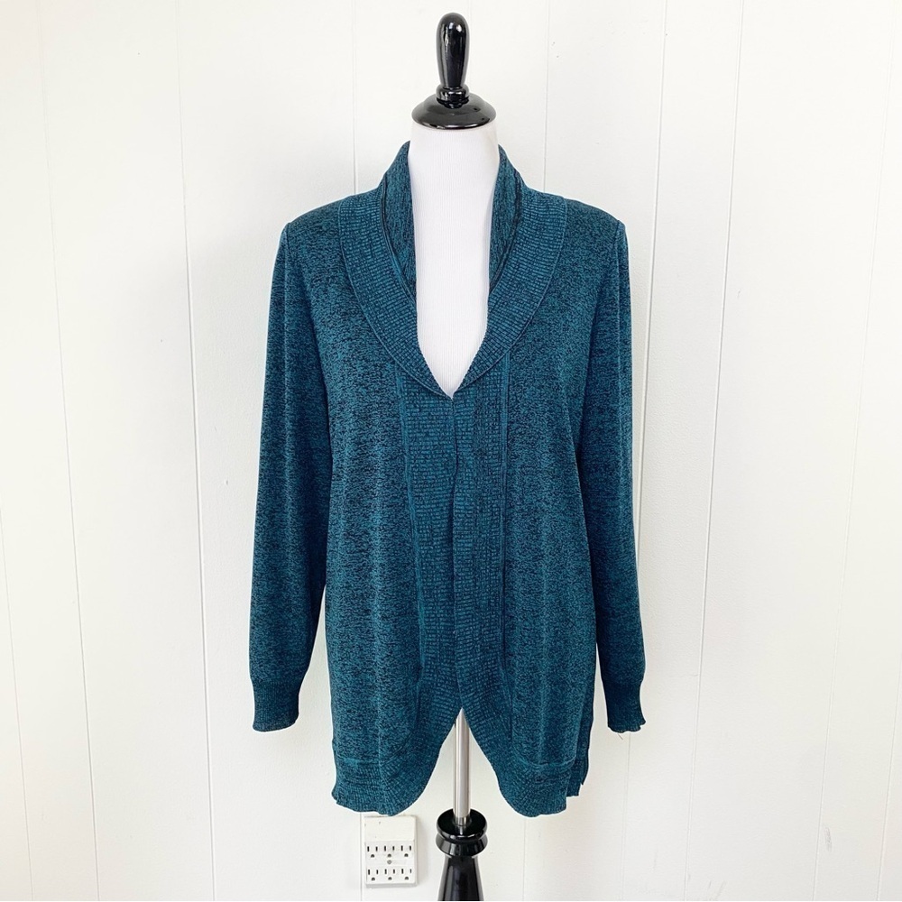 Misook Women's Teal Cardigan Size XL Shawl Neck Hook & Eye Enclosure Longline